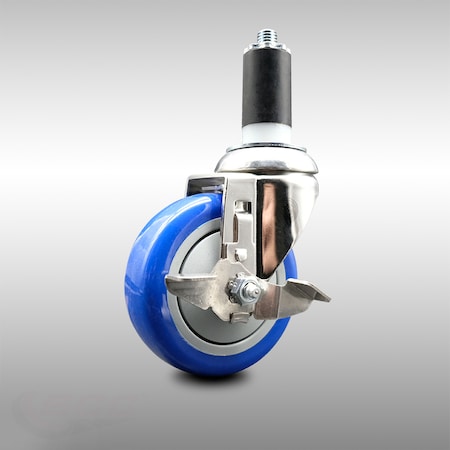 Service Caster 4 Inch 316SS Blue Polyurethane Swivel 1-1/4 Inch Expanding Stem Caster Brake SCC-SS316EX20S414-PPUB-BLUE-TLB-114